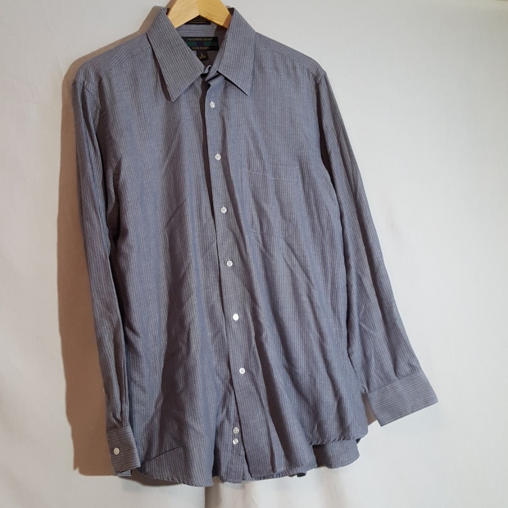 Large blue and white striped button-down